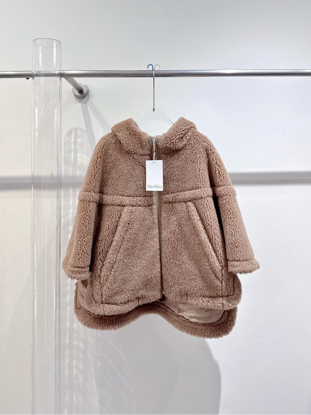 MaxMara Taupe Plush Faux Shearling Zip Hoodie